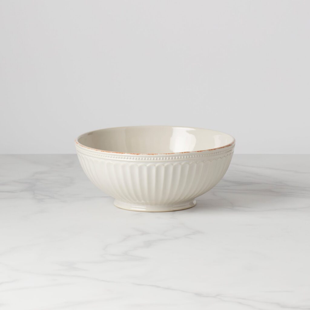 Grooved White Medium Serving Bowl