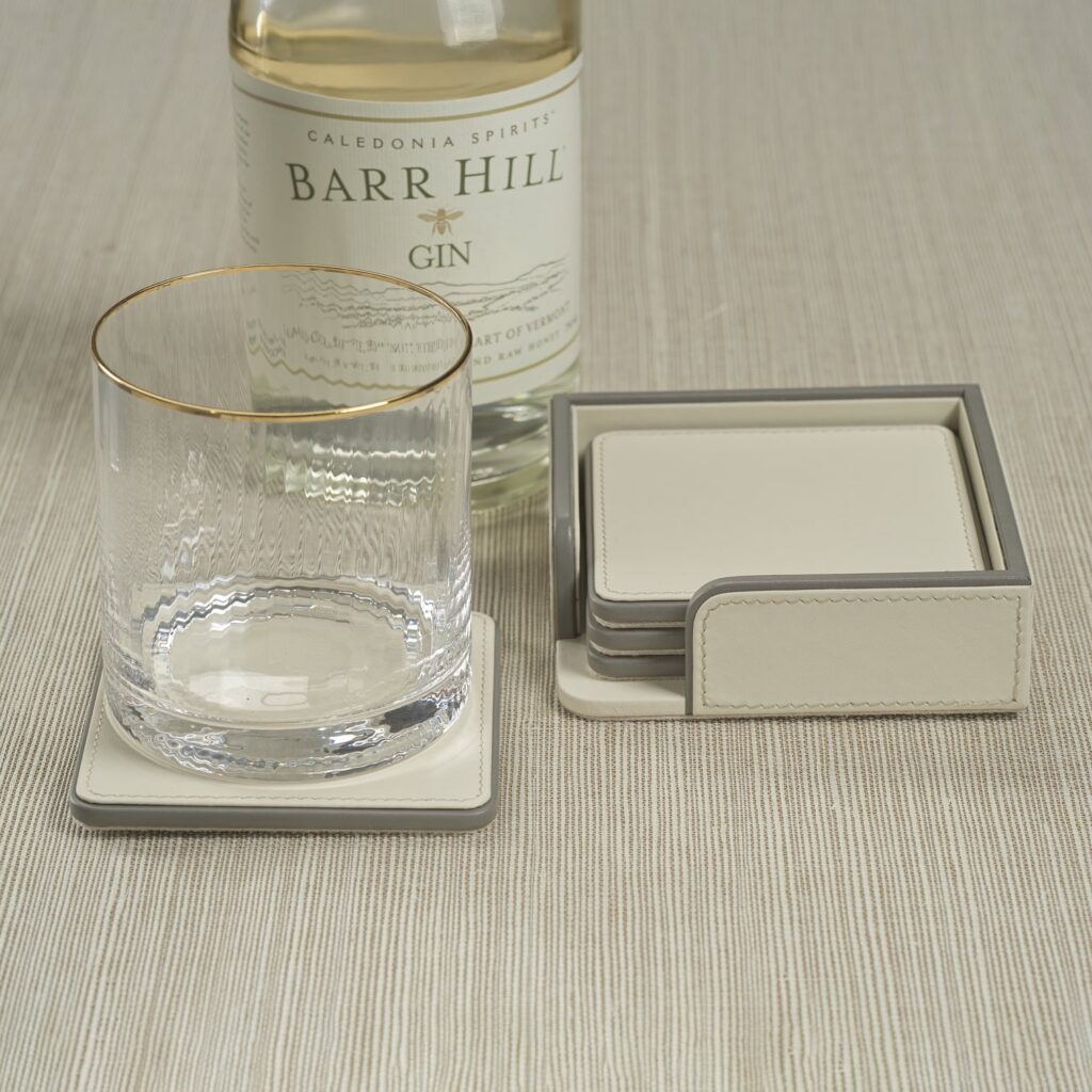 Cream and Gray Nappa Leather Coasters - Set of 4