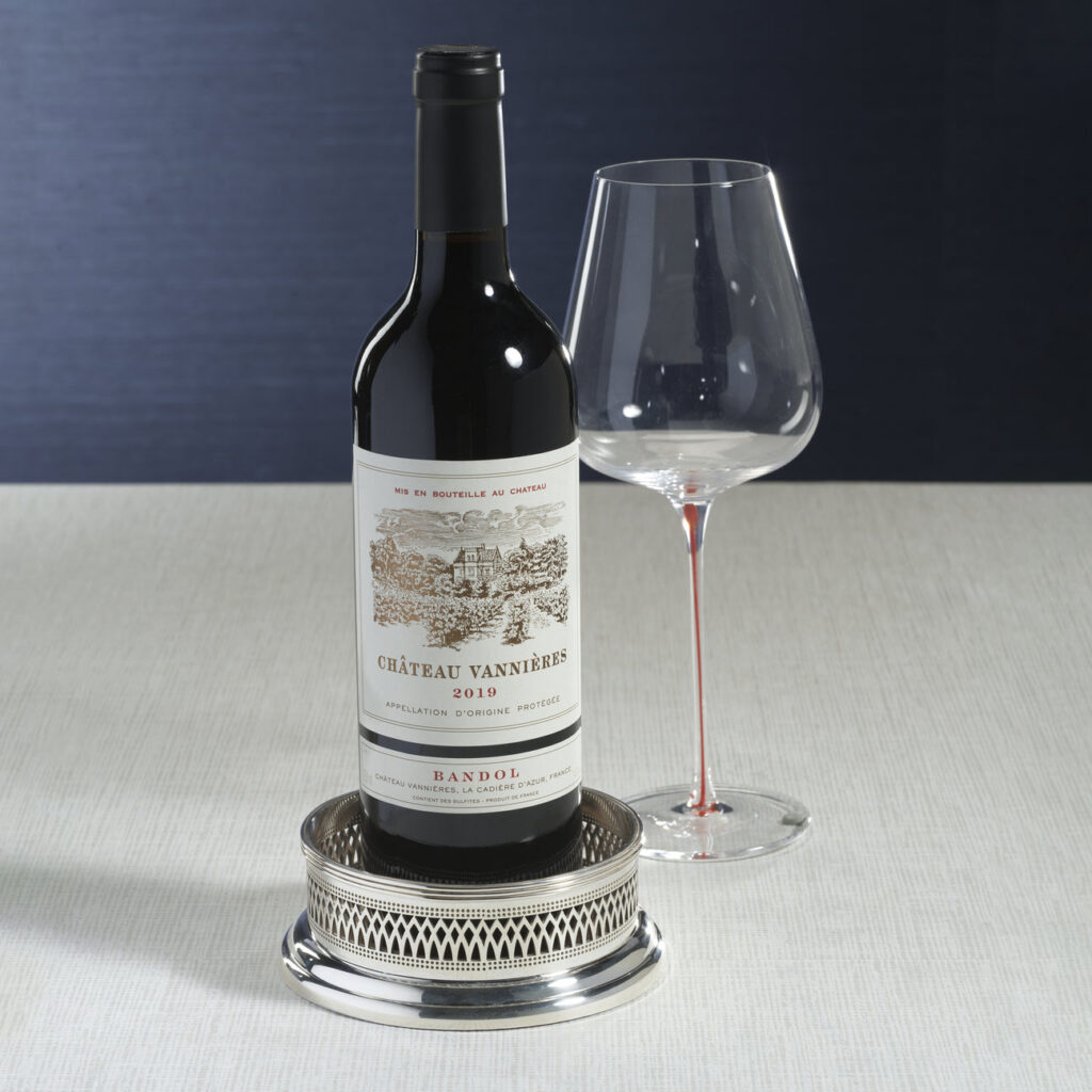 Silver-Plated Wine Bottle Coaster with Wood Base
